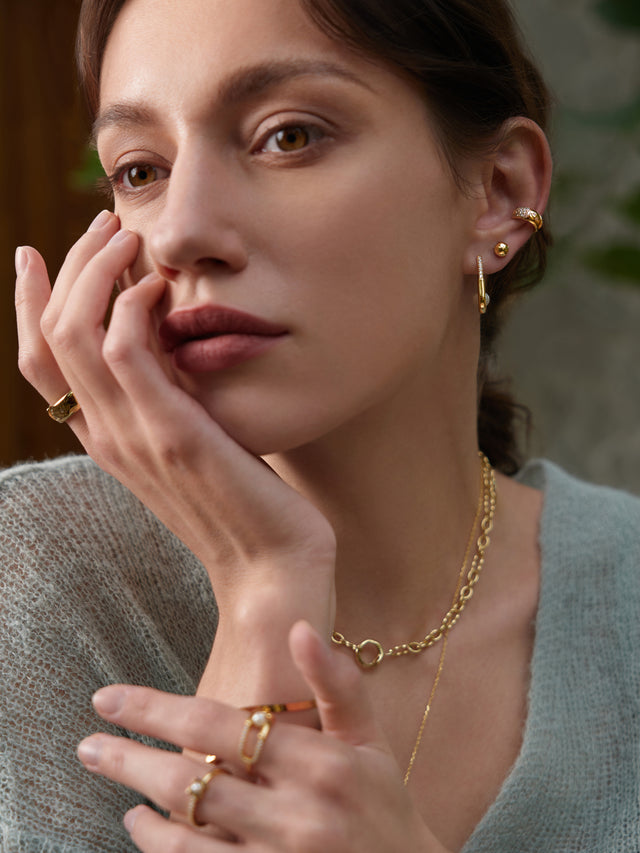 Gold Pearl Barbell Earrings