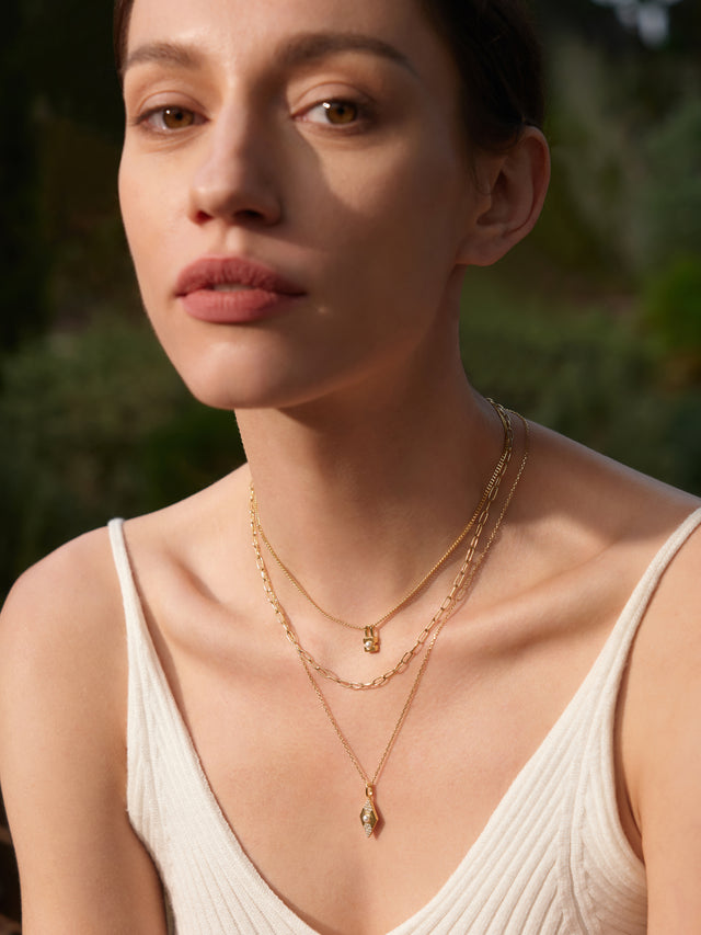 Gold and Pearl Modern Muse Padlock Necklace