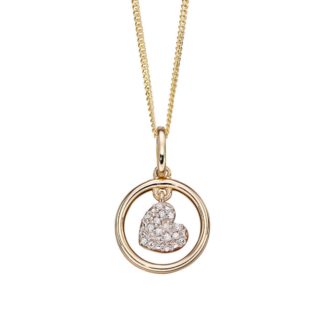 Diamond heart and circle pendant