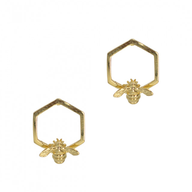 Hexagon bumble bee studs gold