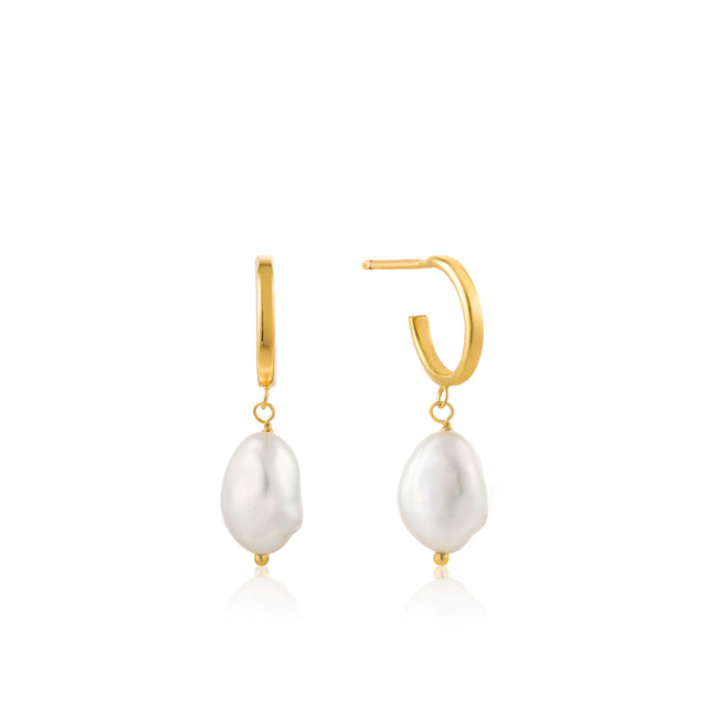 Freshwater pearl drop mini hoops gold