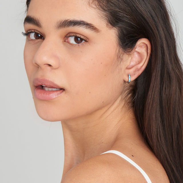 Turquoise and gold hoop earrings