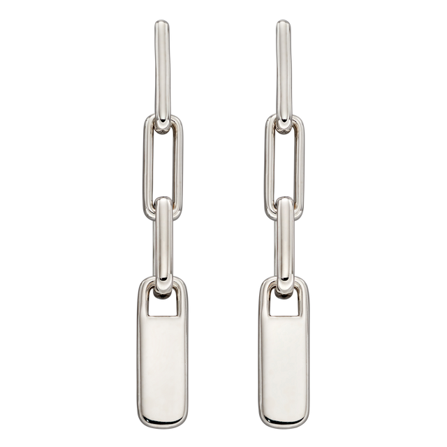 Long link drop earrings silver