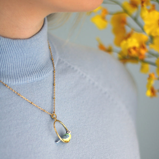 Blue Tit Hoop Necklace