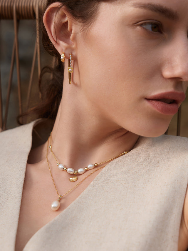 Gold and Pearl Modern Muse Drop  Necklace