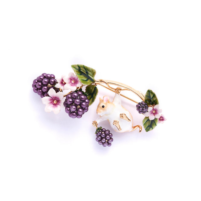 Blackberry and mouse brooch