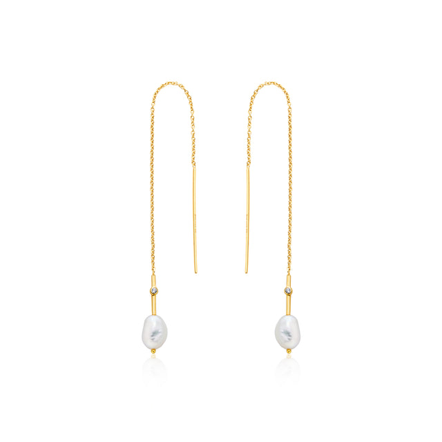 Fresh water pearl threader earrings gold