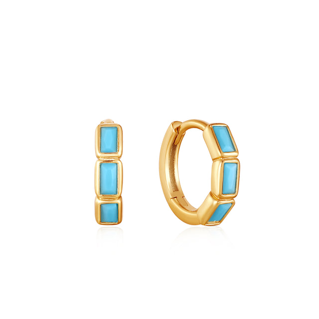Turquoise and gold hoop earrings