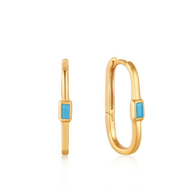Turquoise and gold oval hoop earrings