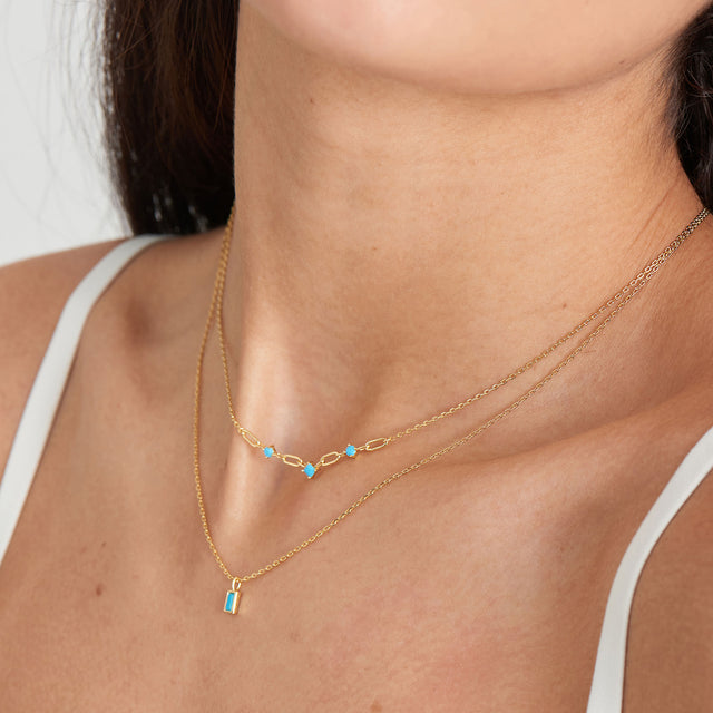 Turquoise drop pendant necklace gold