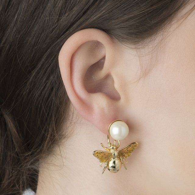 Queen bee pearl drop earrings